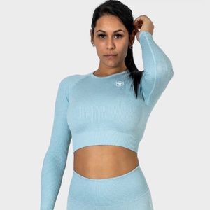 Baby blue iron bull athletic cropped top